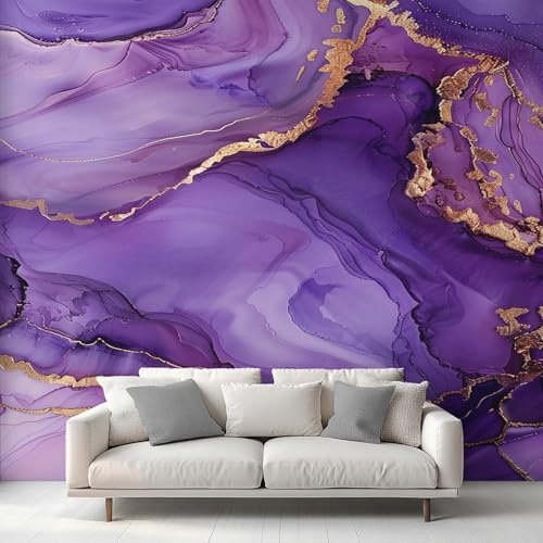 Purple Marble Wallpaper, Living Room Wallpaper for Bedroom, Gold Modern Abstract Wall Mural, Home Decor, Photo Wall Paper, 200 x 140 cm NG-09