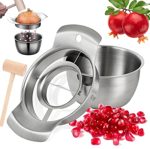 304 Stainless Steel Pomegranate Peeling Tool, 2026 New Pomegranate Peeler with Bowl, Aril Removal Tool, Vegetable Peeler Machine for Home & Fruit Shop, Easy Clean (1 Set)