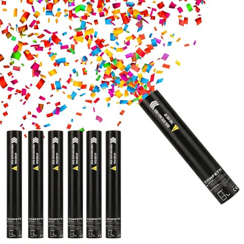 Konfetti Kanone - 6 Stück 40cm Konfettikanone, Biologisch Abbaubar Parteien Confetti Kanone, 3-6 Meter langen Konfettistrahl Party Popper für Geburtstagsfeiern Hochzeiten Jubiläen Babypartys Feiern