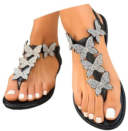 Luadnysin Sandali donna estive piatti con decorazioni a fiore bohemia open toe per spiaggia casual,35-43