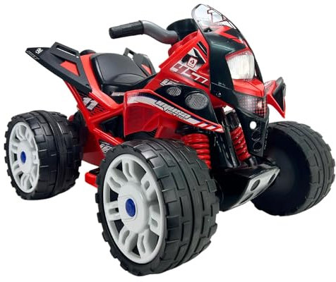 INJUSA - Elektroquad The Beast Rot, 12V Batterie, für Kinder von 2 bis 4 Jahren, mit Gaspedal, Rückwärtsgang, Elektrische Bremse und Breiten Kunststoffrädern, max. Geschwindigkeit 6 km/h