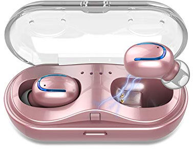 Mini Wireless Earbuds, Bluetooth Earphones in Ear, Touch Control with Wireless Charging Case, IPX7 Waterproof Wireless Mini TWS Mic Hi-Fi Stereo Sport Headphones for iPhone/Samsung/Android(Rose Gold)
