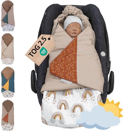 ULLENBOOM Einschlagdecke Babyschale, 100% OEKO-TEX Materialien, Regenbogen (Made in EU) - Babydecke für Kindersitz oder Kinderwagen, kuschelige Decke für Babys, Ideal für Herbst und Winter
