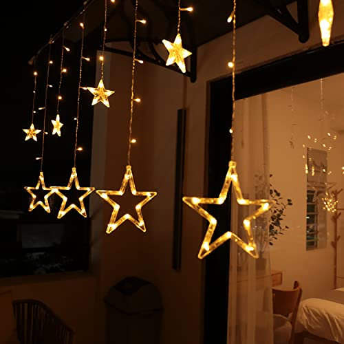 12 Sterne LED Lichterkette, Lichtervorhang weihnachtslichter Sternenvorhang 138 LEDs 8 Modi Für Innen Außen, Weihnachten, Party, Deko, Hochzeit, Garten, Balkon