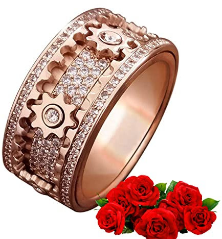 AMZCOM Spinning Ringe Frauen, Angst Ring Edelstahl für Damen, Zappel Ring Stressabbau Drehbar Meditationsring Schmuck mit Geschenkbox