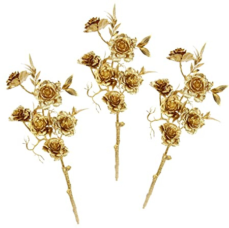 Künstliche Rose Rosenzweig Einzelrose Stiel-Rose Seidenrose gold Kunstblume Seidenblume Pflanze Floristik Einzelblume Stielblume Einzelzweig einzelner Kunst-Stielblume Dekoblume Blume Blumendeko