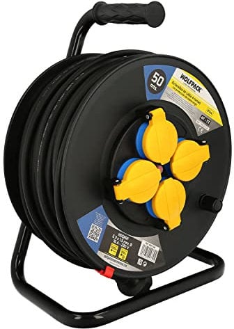 WOLFPACK LINEA PROFESIONAL - Extensible Industrial 50 metros Protección IP44 Con Tapas, Extensible Electrico, Enrollacables, Alaragadera, Cable Extensible