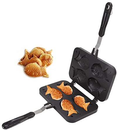 Taiyaki-Fischform-Kuchenform, Taiyaki-Pfanne, Fischform, Waffelkuchenmacher, Fischform, Pfannkuchen, Doppelpfanne, Hausmannskostform, Antihaftbeschichtung, Anti-Verbrühungs-Griff