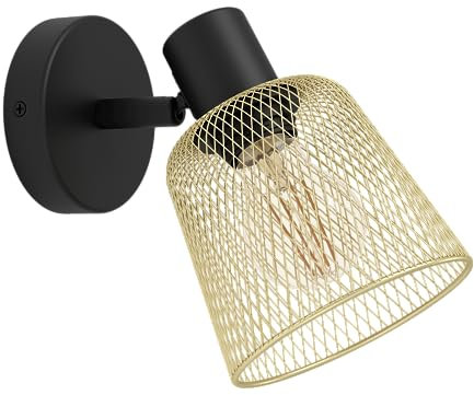 EGLO Wandlampe Coslada, Wandleuchte für innen mit schwenkbarem Spot, Wandspot aus Metall in Messing-gebürstet und Schwarz, Wand Lampe für Wohnzimmer und Flur, E27 Fassung
