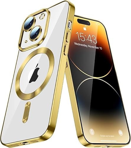 IMIRST Soft Phone Case for Apple iPhone 15 Plus - Super Mag-Safe & Wireless Charging Compatible Shockproof Classic Hybrid Slim Cover for Apple iPhone 15 Plus, YIX Gold