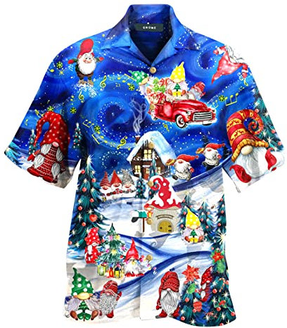 GREGG Funky Santa Hawaiian Shirt for Men - Short Sleeve Button Down Summer Beach Casual Shirt (Xmas C, XX-Large)