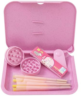 4-Pack Grinder and Tray Set, Grinder Kit and Accessories for Kitchen Seasonings Spice Tools(Pink)