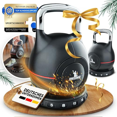 SPORTSCHMIEDE Kettlebell Set – Verstellbare Hanteln für Heimtraining und Fitness Kettlebell in 2kg, 5kg, 8kg, 11kg, 14kg, 17kg und 20kg Kugelhantel Gewicht – JETZT NEU!
