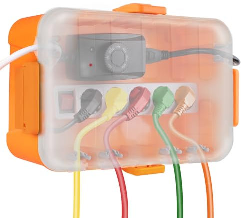 RESTMO Extra große wasserdichte Kabelbox, IP54 Outdoor-Kabelsicherheitsbox, Transparenter Deckel Wetterfeste Elektrobox, Schutzbox für Steckdosenleisten, 32 x 22 x 13 cm, Transparentes Orange