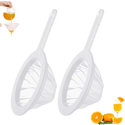 2 Pcs Fine Mesh Strainers, with Handle Hook Plastic Nylon Fine Mesh Strainer, Kitchen Ultra-Fine Mesh Strainer for Frying Oil, Juice, Jam, Wine and Cheese