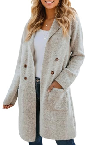 CiCiBird Women Fall Long Cardigan Sweater Open Front Coatigan Apricot M