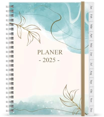 2025 Tagebuch, Januar 2025 - Dezember 2025 Wochenplaner mit Monatsregistern, Gesäßtasche, elastischer Verschluss, Doppeldrahtbindung, einfache Organisation des täglichen Lebens, 14,8×21cm, Gold