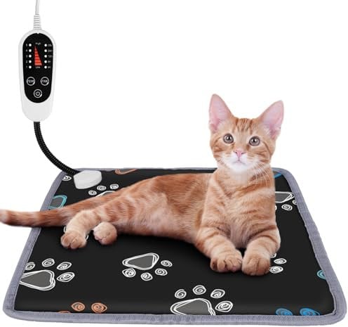 Pet Heating Pad with 5 Level Timer and Temperature,Waterproof Cat Warming Pad with Durable Anti-Bite Tube Indoor for Puppies Dogs Cats (Black Square,17‘’)