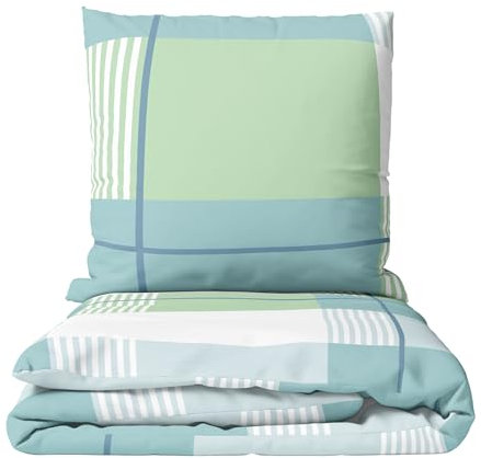 Leonado Vicenti Winter Biber Bettwäsche 155x220 Set flauschig Feinbiber gestreift Grün Petrol Kissenbezug 80x80 cm mit verdecktem Reissverschluss 4teilig