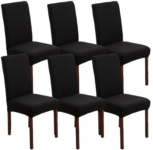 FRKOKRFA Stuhlhussen 6er Set Universal Stretch Jacquard Stuhlüberzüge, Abnehmbarer Waschbarer Stuhlüberzug, Dekoration Stuhlbezug für Esszimmer, Hotel, Hochzeit und Partys (Schwarz)