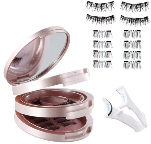 Pestañas Magnéticas 3D – Pack 4 Pares Reutilizables, Naturales y Esponjosas, Impermeables, Sin Pegamento, Fáciles de Usar y Desmontar, Para Maquillaje Diario, Citas y Fiestas