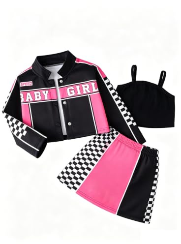 LOLANTA Costume da Corsa Rosa Y2K per Bambine, Outfit da Pilota, Abito da Ballo/Recita/Party a Tema, 4-5 anni, 110