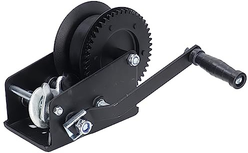 Boat Trailer Winch Heavy Duty Manual 2 Way Adjustable Ratchet Hand Crank Gear Winch with Hook for Truck 3200lbs Alloy Steel Galvanised Finish 5cm x 10m Cable Length