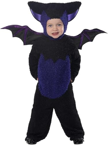 Smiffys Bat Costume, Black with All in One, Hood & Wings, Halloween Child Fancy Dress, Child Dress Up Costumes