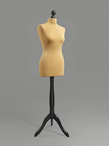 LUCCESI Schneiderpuppe | Zum Probierpreis! | (Female Torso Size: M (36-38) | Bezug im Farbton Ocker | Standfuss schwarz | Damen - Schaufensterpuppe