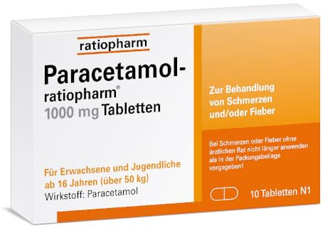 Paracetamol-ratiopharm® 1000 mg Tabletten: Der gut verträgliche Klassiker hilft langanhaltend gegen Schmerzen und Fieber, 10 Tabletten