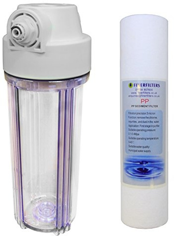10 Standard Clear Filter Housing with 1/2” Female ports (Fittings incl for ¼” PF) and Sediment Filter