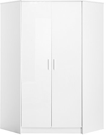 Reflect - 2 Door CORNER Wardrobe with 2xHanging Rails and 10 Shelves for Bedroom (H: 180cm x W: 103cm x D: 103cm) (White Gloss/Matt White)