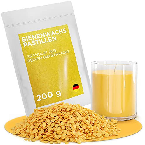 molinoRC 200g Bienenwachs Pastillen [100% natürlich] - duftendes Bienenwachs für Kosmetik ohne Zusatzstoffe - ideal für Kerzen und Bienenwachstücher - Beeswax Wachspastillen