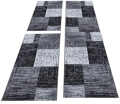 SIMPEX Bettvorleger Schlafzimmer Teppich Bettumrandung 3 Teiliger Set Läufer Flur Küchenteppich Bettläufer Modernes Design Kurzflor Soft & Extra Weich Farbe: Schwarz