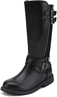 DREAM PAIRS KIDS Stivali Al Ginocchio Moda Equitazione Con Zip Laterale Per Ragazze Polacchini Comodi Stivaletti Bambina,Size 38.5,Nero,LUCKID-03