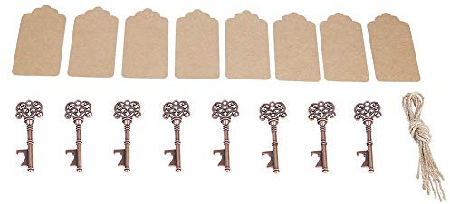 Abrebotellas con llave vintage, 12 unidades de cobre antiguo para bodas, regalos de fiesta de cumpleaños, abridor de botellas en forma de llave con tarjeta de escolta y cordel