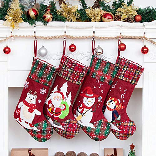 Beyond Your Thoughts Nikolausstrumpf Weihnachtsstrumpf zum Befüllen & Aufhängen, Nikolaussocke Weihnachtsdekoration für Kamin, Weihnachtsbaum, Wand, Treppe,Rot, 4er Set
