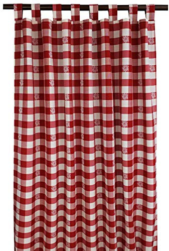 Schlaufen-Dekoschal Karo mit Edelweiß Rot | Landhaus-Vorhang rot-weiß kariert 8 Schlaufen hochwertige Webware | Übergardine für Küche, Esszimmer, Gästewohnung, Kaminzimmer Höhe x Breite 220 x 130 cm