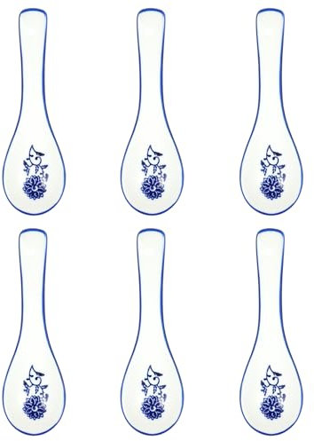 Cabilock 6pièces Set De Cuillères Céramique Chinoise Longue Poignée Idéales Pour Soupe Et Porridge Ustensiles De Table Élégants Et Pratiques