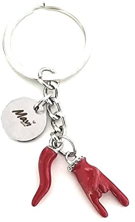Mavijewel Porte-clés homme femme en acier avec pendentif corne porte-bonheur personnalisé inscription/corne/patte/arbre de vie/main de Fatima/fabriqué en Italie/livraison gratuite (corne), argent, 8cm
