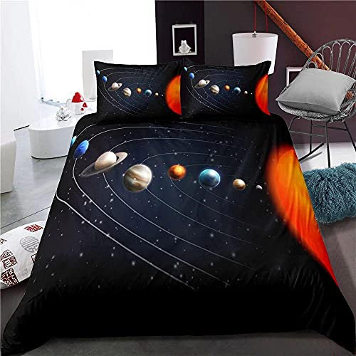 LWLFC Bettwäsche 155 X 220 Schwarzer Planet Bettbezug Set 3D,Bettwasche gebürstet Microfaser Bettbezug mit Reißverschluss und 2 Kissenbezug 80X80cm,Bettbezug Kinder,Bettwäsche-Sets Modern