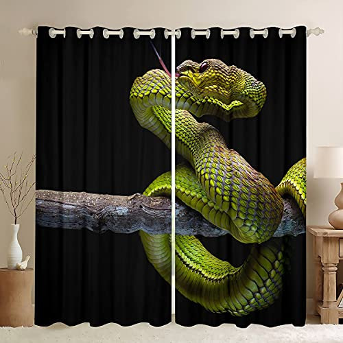 richhome Schlange Fenstervorhang 137x117cm,3D Coiling Snake Reptile Vorhänge für Kinder Mädchen Gedrucktes,Jungle Animal Black Gardine 2er-Set Fenster Vorhänge