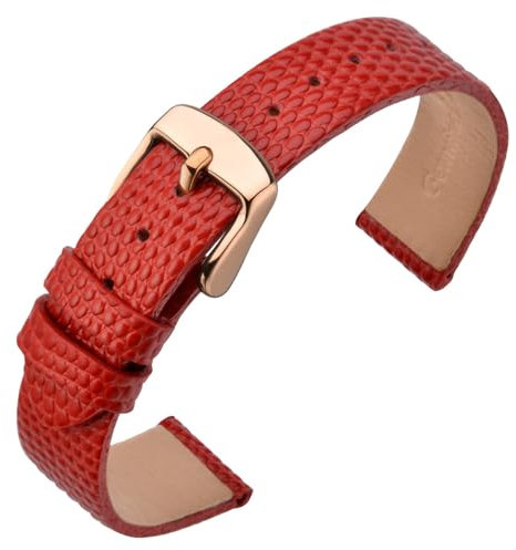 ANNEFIT Bracelets de Montres pour Femme 16mm, Bandes de Remplacement en Cuir avec Boucle en Or Rose (Rouge)