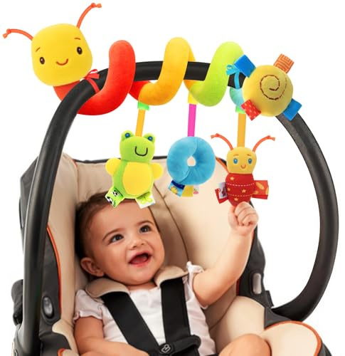 FPVERA Spiral Car Seat Toys - Baby Sensory Soft Plush Hanging Toys for 0-12 Months Stroller Crib Accessories, Essentials for Expecting Moms & Baby Shower Registry Gift