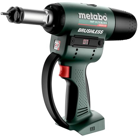 metabo Akku-Nietmutternpistole NMP 18 LTX BL M10-18 V Brushless, 15 kN Setzkraft, für M10 Alu & M8 Stahl Blindnietmuttern - Kraftvoll & mobil, Profi-Werkzeug für Metallbearbeitung - Inkl. Zubehör