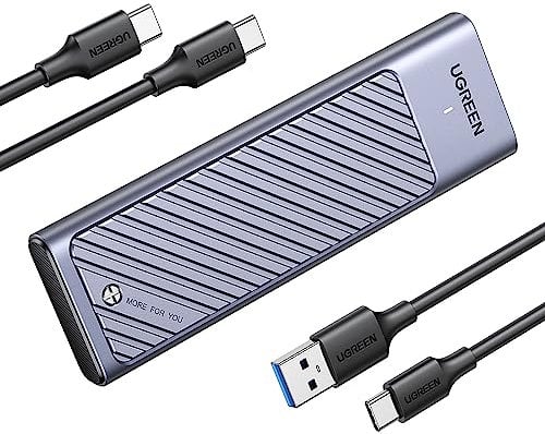 UGREEN Carcasa M.2 NVMe e NGFF USB C 3.2 Gen 2, Caja SSD M2 con UASP 10Gbps para M.2 M/M&B Key 2280/2242/2230/2260 Compatible con 970 EVO Plus Crucial P1 WD