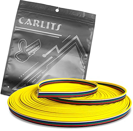 CARLITS 22AWG 6pin 65.6FT 20M RGBWW Extension Cable Wire 6x0.3mm² Line Stranded Tinned Copper for 6 Colors RGBCCT LED Strip Lights 3528 5050