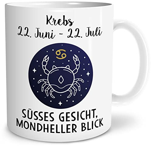 OWLBOOK® Krebs Sternzeichen Tasse mit Spruch mit Sternzeichen zum Geburtstag Keramik 300 ml
