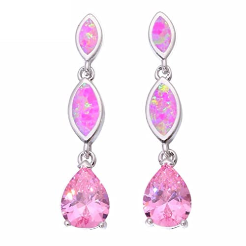 DAOMEI Erstellt Rosa Feueropal Rosa Zirkon Ohrringe Mode Für Frauen Schmuck Ohrstecker