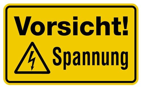 MBS SIGNS Aufkleber Warnung Vorsicht! Spannung Hinweis Schild Folie selbstklebend, signalgelb | Größe: 6x10cm, Made in Germany